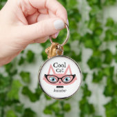 Aangepaste naam Sleutelhanger roze retro kat (Hand)