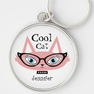 Aangepaste naam Sleutelhanger roze retro kat