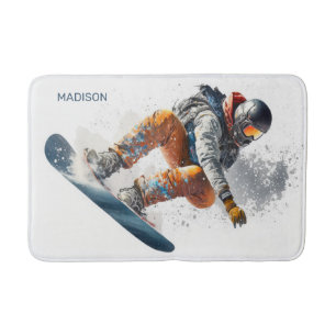 Aangepaste naam Snowboarder Illustratie Badmat