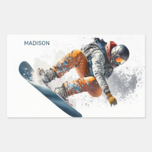 Aangepaste naam Snowboarder Illustratie Rechthoekige Sticker