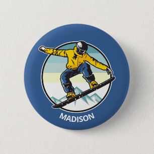 Aangepaste naam SNOWBOARDER Ronde Button 5,7 Cm