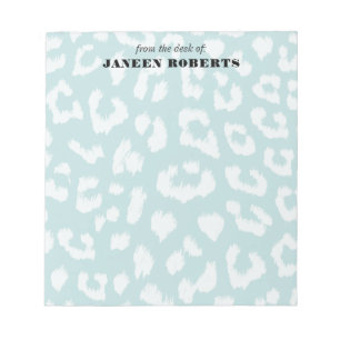 Aangepaste naam Soft Aqua Blue Leopard Print Notitieblok