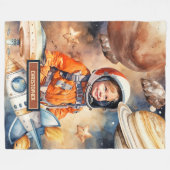 Aangepaste naam Space Blanket Astronaut Planets Bo Fleece Deken (Voorkant (Horizontaal))
