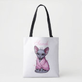 Aangepaste Naam Sphynx Cat Canvas tas Roze Deken (Voorkant)