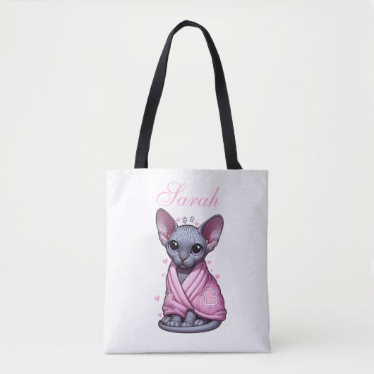Aangepaste Naam Sphynx Cat Canvas tas Roze Deken (Voorkant)