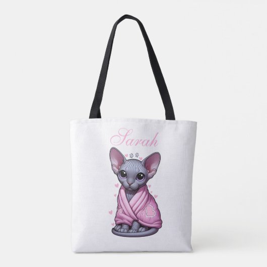 Aangepaste Naam Sphynx Cat Canvas tas Roze Deken (Achterkant)