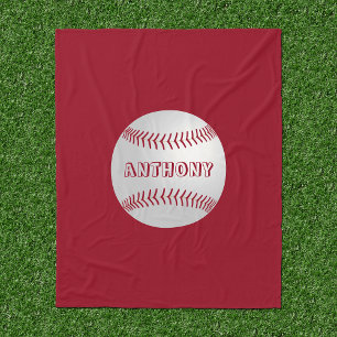 Aangepaste naam Sportthema Red Baseball Blanket Fleece Deken