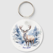 Aangepaste naam Stag Deer Winter Snow Forest Anima Sleutelhanger (Achterkant)