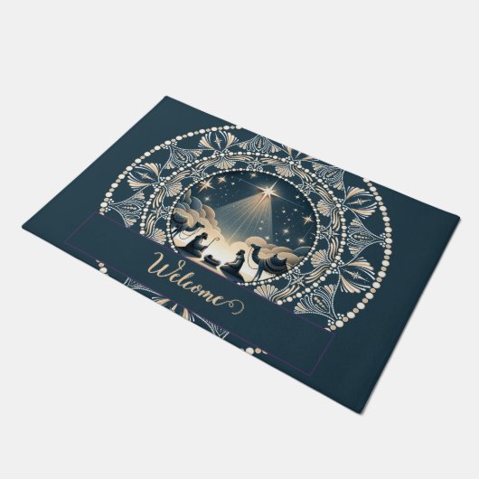 Aangepaste naam Star of Wonder Nativity Dot Mandal Deurmat (Schuin)