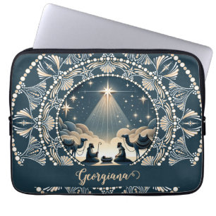 Aangepaste naam Star of Wonder Nativity Dot Mandal Laptop Sleeve