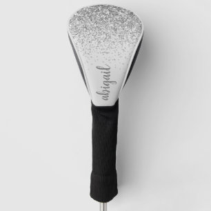 Aangepaste naam stijlvol zilver glitter-monogram golfheadcover