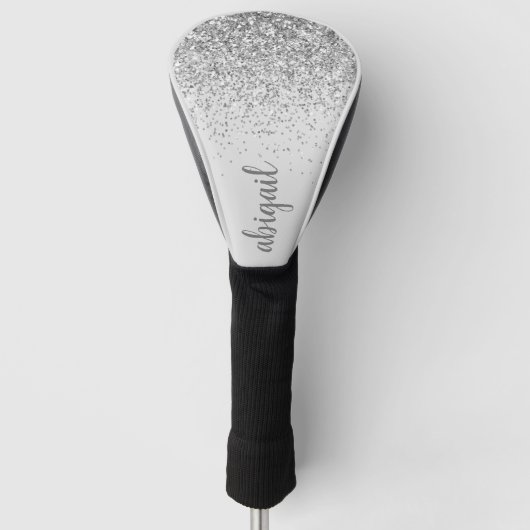 Aangepaste naam stijlvol zilver glitter-monogram golfheadcover (Voorkant)