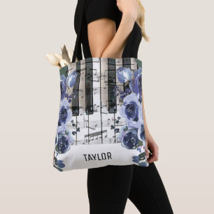 aangepaste naam stoffig blauwe bloemen muziek draagtas