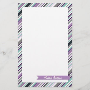 Aangepaste naam Stripe Stationery Paars Briefpapier