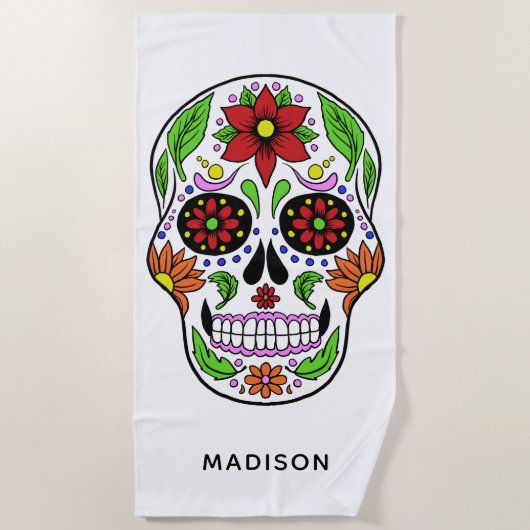 Aangepaste naam Sugar Skull strandlaken (Voorkant)