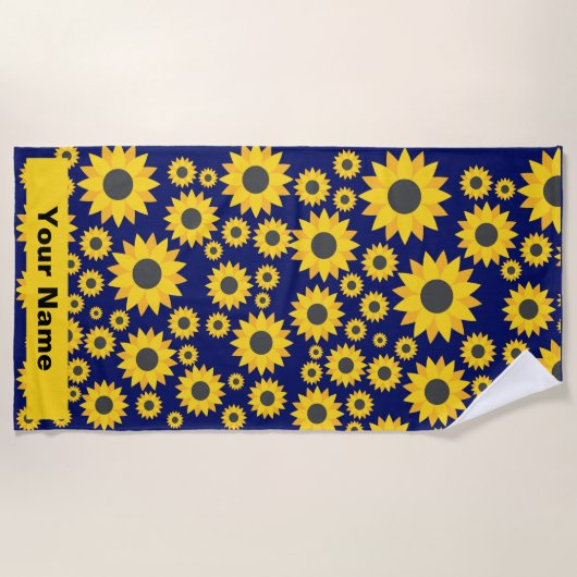 Aangepaste naam Sunflower Pattern Summer Beach Tow Strandlaken (Voorkant)