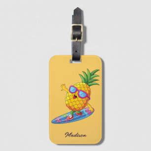 Aangepaste naam Surfende ananas Bagagelabel