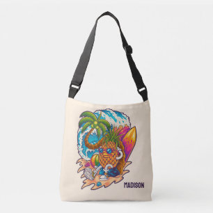Aangepaste naam Surfende ananas Crossbody Tas