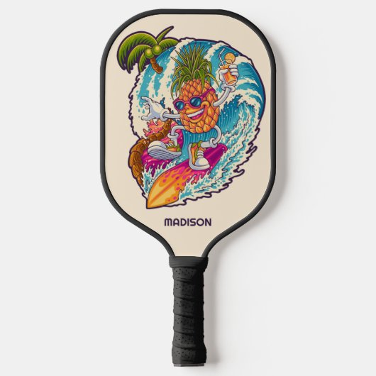 Aangepaste naam Surfende ananas Pickleball Paddle (Voorkant)