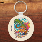 Aangepaste naam Surfende ananas Sleutelhanger (Voorkant)