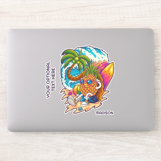Aangepaste naam Surfende ananas Sticker (Computer)