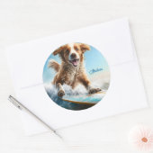 Aangepaste naam Surfhond Ronde Sticker (Envelop)
