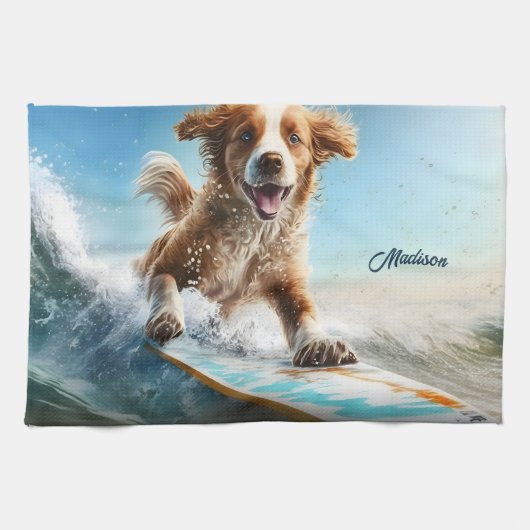 Aangepaste naam Surfhond Theedoek (Horizontaal)