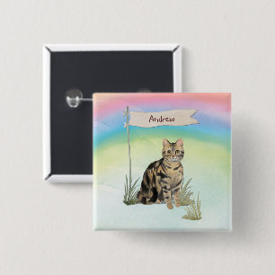 Aangepaste naam Tabby kat huisdier Vierkante Button 5,1 Cm