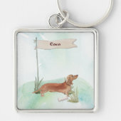 Aangepaste naam Tan Dachshund Pet Dog Sleutelhanger (Voorkant)