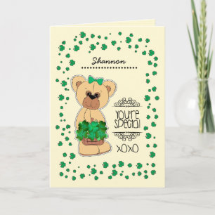 Aangepaste naam   Teddy Bear Saint Patrick's Day Kaart