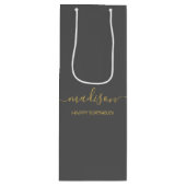 Aangepaste naam tekst begroeting chic goud script wijn cadeautas (Voorkant)