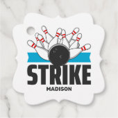 Aangepaste naam & tekst Bowling Strike Bedankjes Labels (Voorkant)