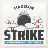 Aangepaste naam & tekst Bowling Strike Glazen Onderzetter (Voorkant)