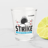 Aangepaste naam & tekst Bowling Strike Shot Glas (Voorkant)