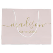 Aangepaste naam tekst Elegant gouden schrift Roze  Groot Cadeauzakje (Achterkant)