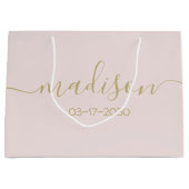 Aangepaste naam tekst Elegante gouden script roze  Groot Cadeauzakje (Voorkant)