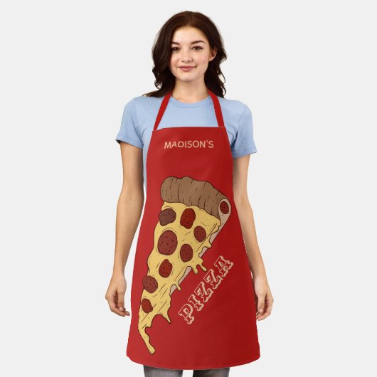 Aangepaste naam, tekst en kleur Pizza Slice-deelve Schort (Gedragen)
