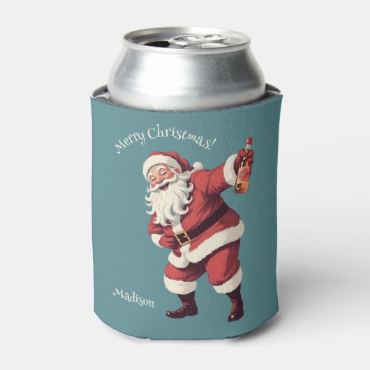 Aangepaste Naam & Tekst Grappig Drink Kerstman Blikjeskoeler (Blikje Voorkant)