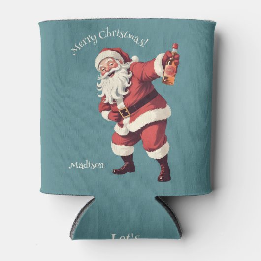 Aangepaste Naam & Tekst Grappig Drink Kerstman Blikjeskoeler (Voorkant)