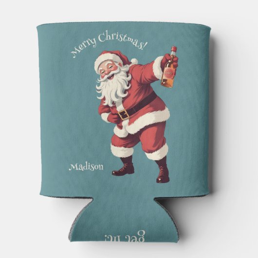 Aangepaste Naam & Tekst Grappig Drink Kerstman Blikjeskoeler (Achterkant)