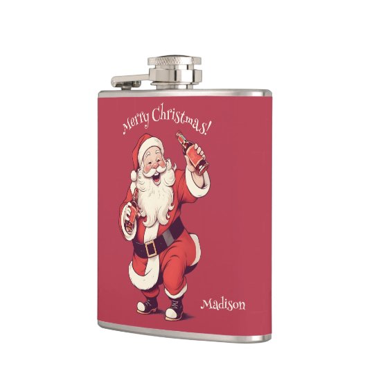Aangepaste Naam & Tekst Grappig Drink Kerstman Heupfles (Links)
