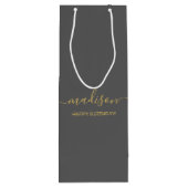 Aangepaste naam tekst groet chic goud script grijs wijn cadeautas (Achterkant)