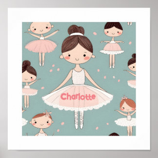 Aangepaste naam tekst Happy Ballerina Poster