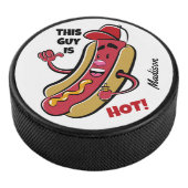 Aangepaste naam & tekst Hot Dog Hockey Puck (3/4)