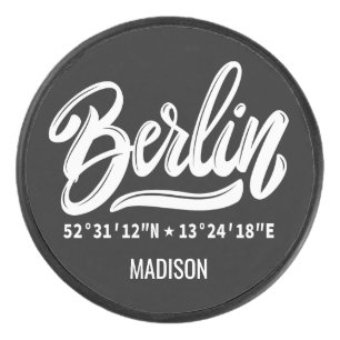 Aangepaste naam / tekst & kleur Berlijn Coördinate Hockey Puck