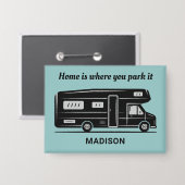 Aangepaste naam, tekst & kleur Camper Button (Voorkant / Achterkant)