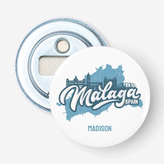 Aangepaste naam / tekst Malaga Spanje Button Flesopener (Voorkant)