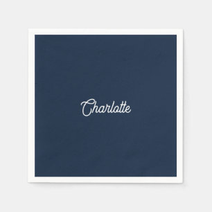 Aangepaste naam tekst marineblauw wit minimalistis servet