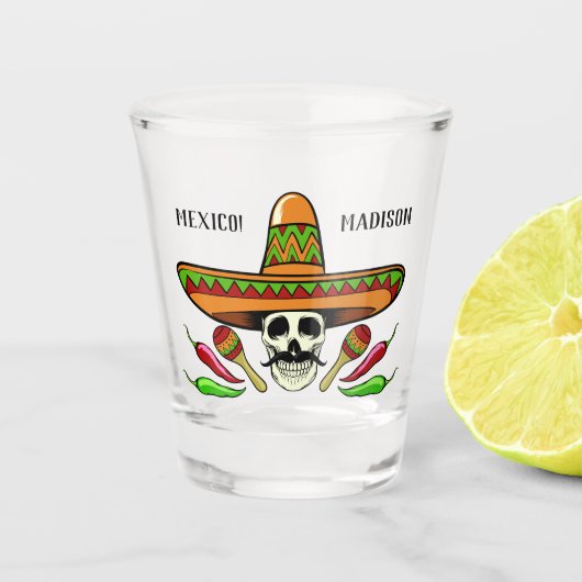 Aangepaste naam / tekst Mexicaanse schedel Shot Glas (Voorkant)