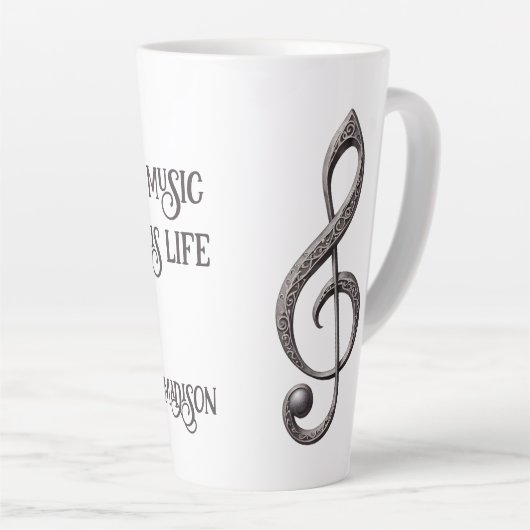 Aangepaste naam & tekst Muzikale Clef Note Latte Mok (Rechterhoek)